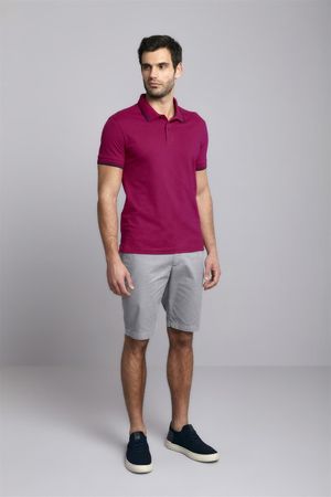 Polo Manga Curta Piquet Básica Slim Fit - Rosa Sagu