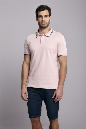 Polo Manga Curta Piquet Básica Slim Fit - Rosa