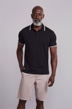 Polo Manga Curta Malha Básica Slim Fit - Preto