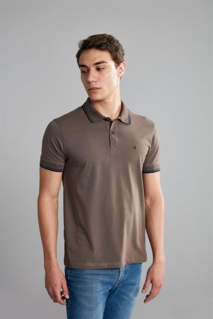 Polo Manga Curta Malha Básica Slim Fit - Marrom Telha