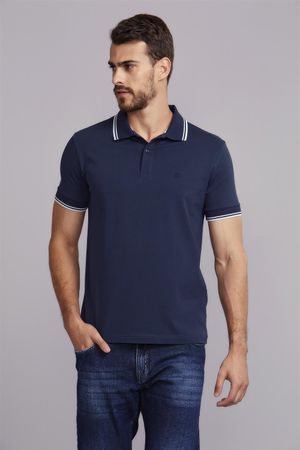 Polo Manga Curta Malha Básica Slim Fit - Azul Noturno