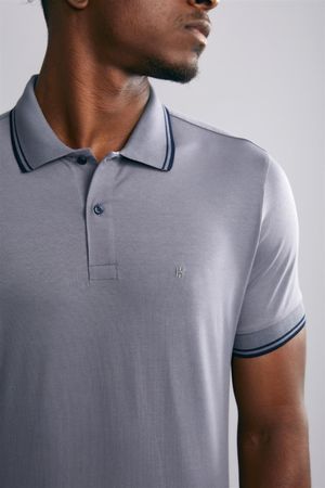 Polo Manga Curta Malha Básica Slim Fit - Cinza Escuro