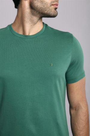 Camiseta Manga Curta Malha Básica Slim Fit - Azul Topázio
