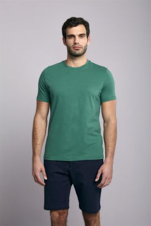 Camiseta Manga Curta Malha Básica Slim Fit - Azul Topázio