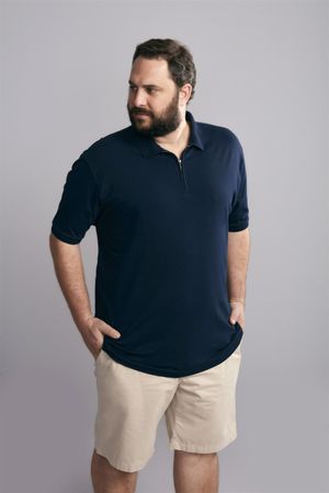 Polo Manga Curta com Zíper Comfort Básica  - Azul Marinho