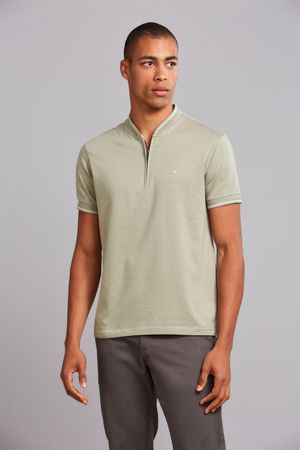 Polo Manga Curta com Zíper Básica Malha Slim Fit - Verde