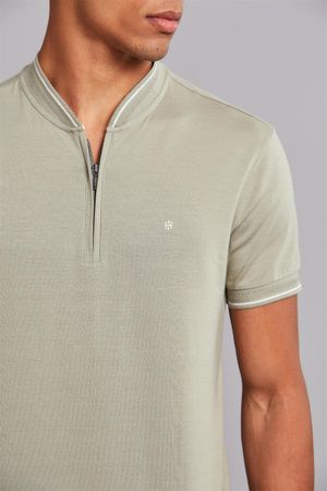 Polo Manga Curta com Zíper Básica Malha Slim Fit - Verde