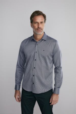 Camisa Manga Longa Fio Tinto Slim Fit - Azul Marinho