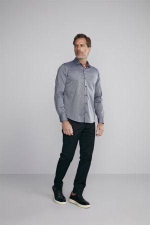 Camisa Manga Longa Fio Tinto Slim Fit - Azul Marinho