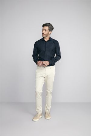 Camisa Manga Longa Jacquard Slim Fit - Preto