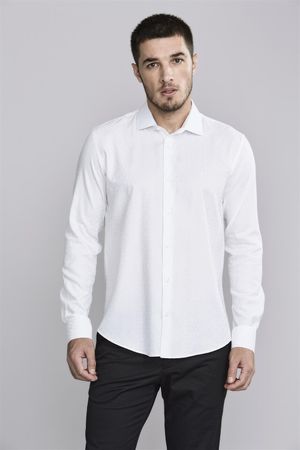 Camisa Manga Longa Jacquard Slim Fit - Branco