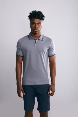 Polo Manga Curta Malha Básica Slim Fit - Cinza Escuro