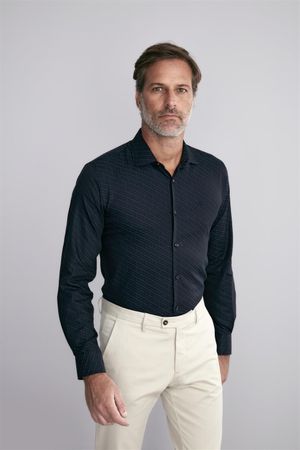 Camisa Manga Longa Jacquard Slim Fit - Preto