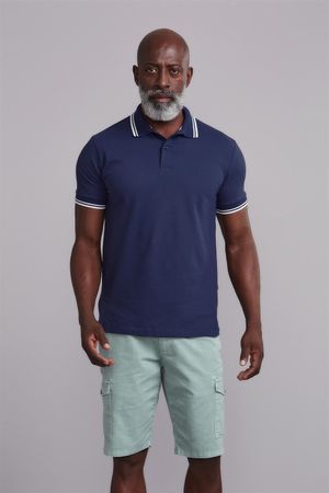 Polo Manga Curta Piquet Básica Slim Fit - Azul Noturno