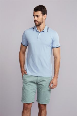 Polo Manga Curta Piquet Básica Slim Fit - Azul Puro