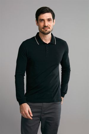 Polo Manga Longa Premium Slim Fit - Preto