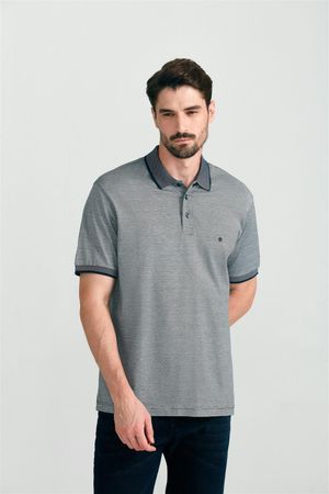 Polo Manga Curta Comfort Pima - Azul Marinho / Creme