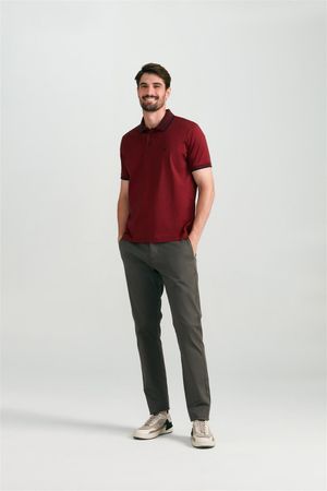 Polo Manga Curta Comfort Pima - Azul Marinho / Vermelho