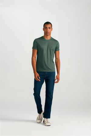 Camiseta Manga Curta Pima Slim Fit - Azul Marinho / Verde Médio