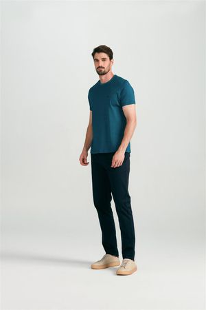 Camiseta Manga Curta Pima Slim Fit - Azul Marinho / Azul Petroleo