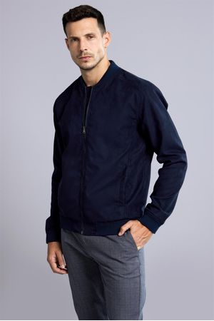 Jaqueta Bomber com Zíper Suede - Azul Marinho