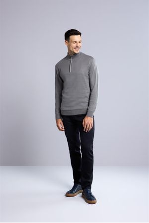 Tricot Gola Alta com Meio Zíper- Cinza