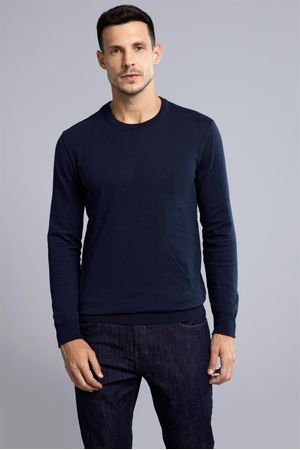 Tricot Básico Gola Careca - Azul Marinho