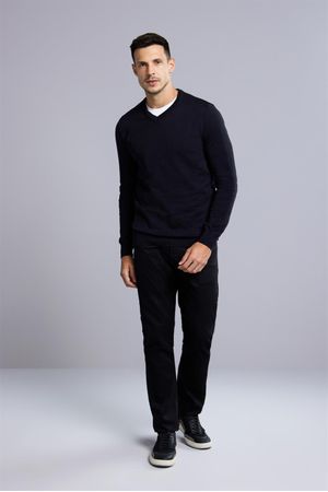 Tricot Gola V Liso - Preto