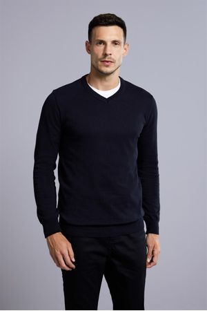 Tricot Gola V Liso - Preto