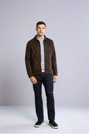 Jaqueta Trucker com Zíper Suede - Cafe