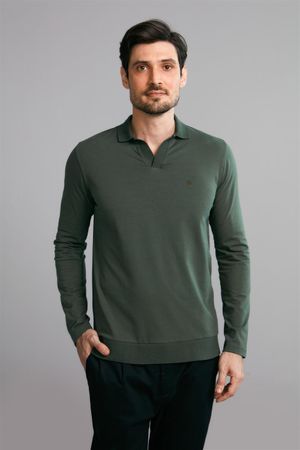 Polo Manga Longa Premium Slim Fit - Verde Escuro