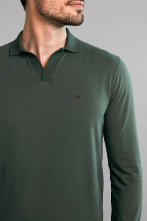 Polo Manga Longa Premium Slim Fit - Verde Escuro