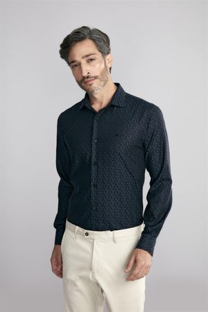 Camisa Manga Longa Jacquard Slim Fit - Preto