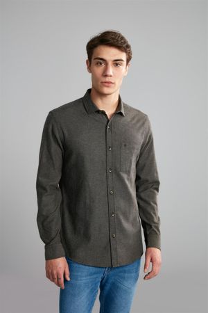Camisa Manga Longa com Bolso Comfort Fio Tinto - Marrom