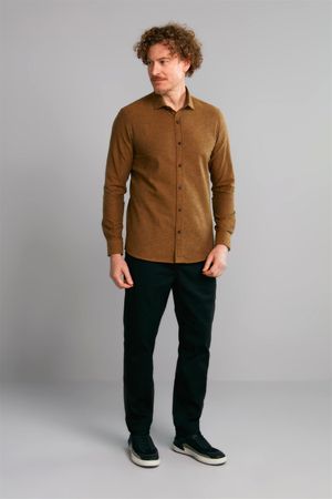 Camisa Manga Longa Flanela Slim Fit - Amarelo Mostarda
