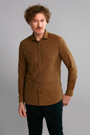 Camisa Manga Longa Flanela Slim Fit - Amarelo Mostarda