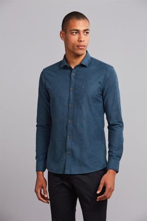Camisa Manga Longa Flanela Slim Fit - Azul Marinho