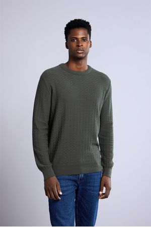 Tricot Gola Careca Jacquard - Verde Escuro