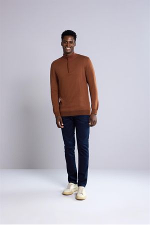 Tricot Gola Alta com Meio Zíper- Marrom Avermelhado