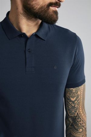 Polo Manga Curta Premium Malha Slim Fit - Azul Marinho
