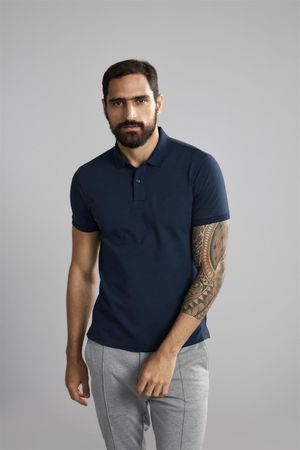Polo Manga Curta Premium Malha Slim Fit - Azul Marinho