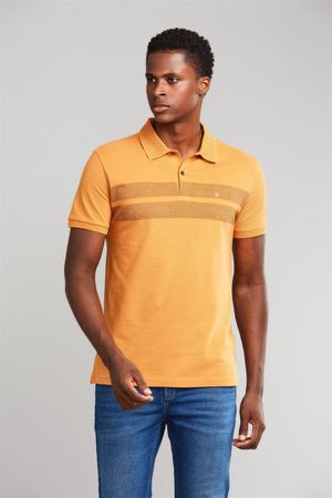 Polo Manga Curta Office Piquet Slim Fit - Marrom Caramelo / Preto