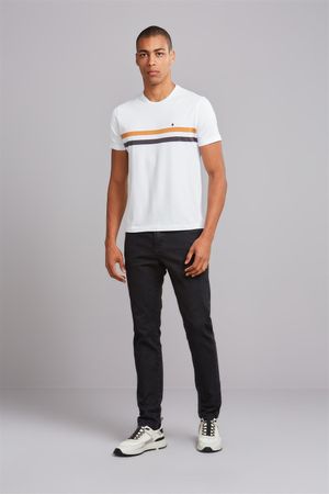 Camiseta Manga Curta Malha Slim Fit - Branco / Marrom Avermelhado