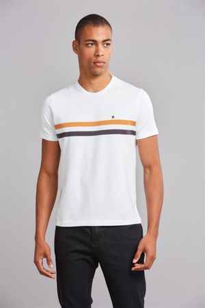 Camiseta Manga Curta Malha Slim Fit - Branco / Marrom Avermelhado