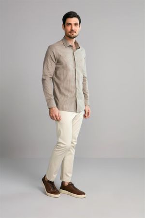 Camisa Manga Longa Fio Tinto Slim Fit - Marrom