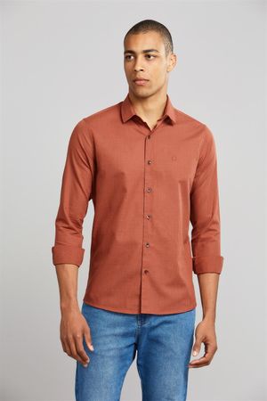 Camisa Manga Longa Fio Tinto Slim Fit - Vermelho
