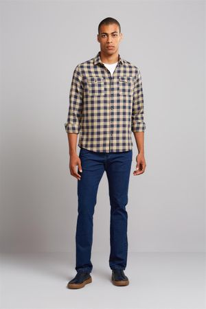 Camisa Manga Longa com Bolso Comfort Xadrez - Amarelo Mostarda