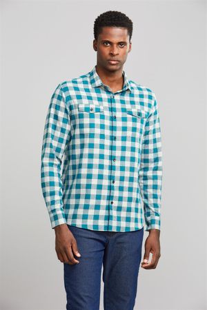 Camisa Manga Longa com Bolso Comfort Xadrez - Verde