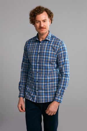 Camisa Manga Longa Xadrez Slim Fit - Azul Medio
