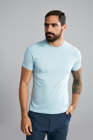 Camiseta Manga Curta Malha Básica Slim Fit - Azul Ceu